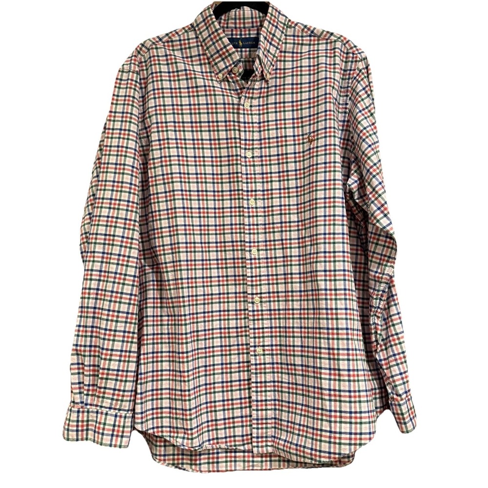 Ralph Lauren Shirt Mens Extra Large Plaid heavyweight thick Cotton oxford Retro